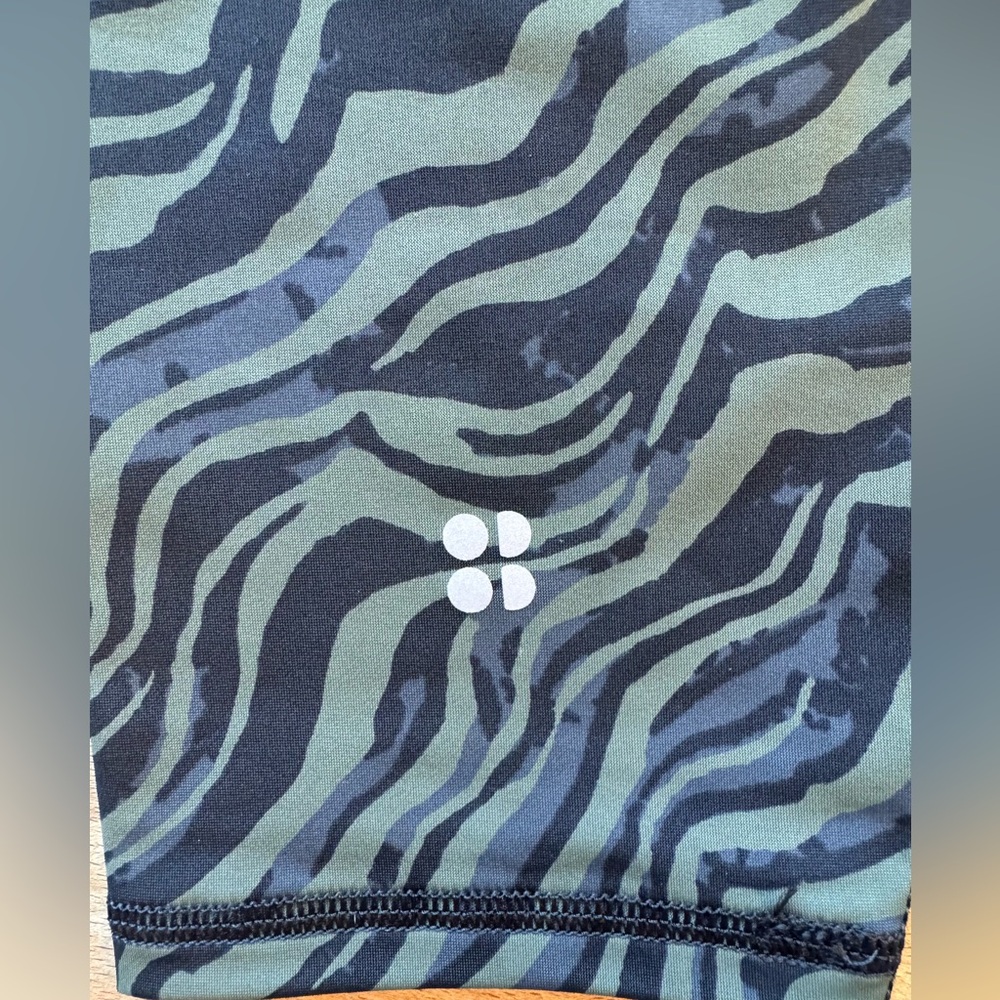 SWEATY BETTY Zero Gravity Leggings 7/8 Length 60cm/24" Large Green Black Zebra - Picture 7 of 11